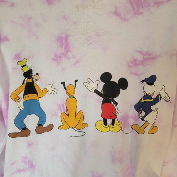 Disney tie dye long sleeve cropped tee characters Front & Back. M - Picture 4 of 10